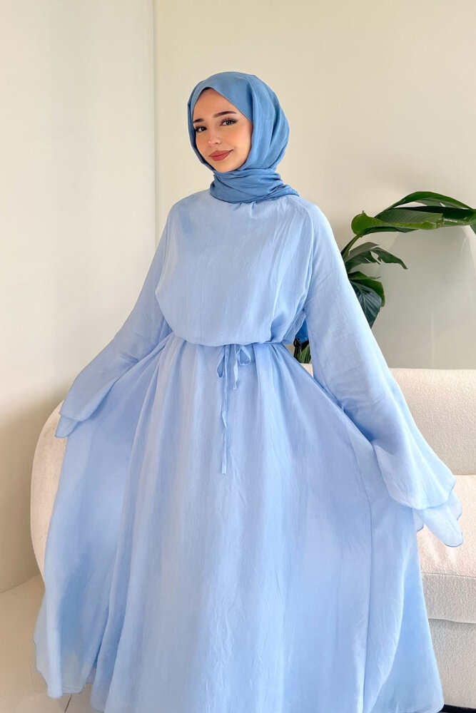 Victoria İspanyol Kol Tül Elbise - Mavi - 3