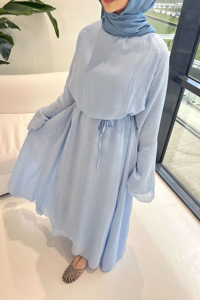 Victoria İspanyol Kol Tül Elbise - Mavi - 9