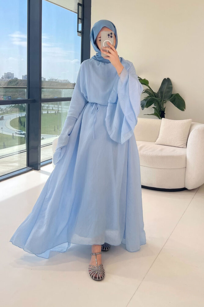 Victoria İspanyol Kol Tül Elbise - Mavi - 1