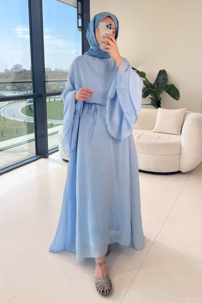 Victoria İspanyol Kol Tül Elbise - Mavi - 7