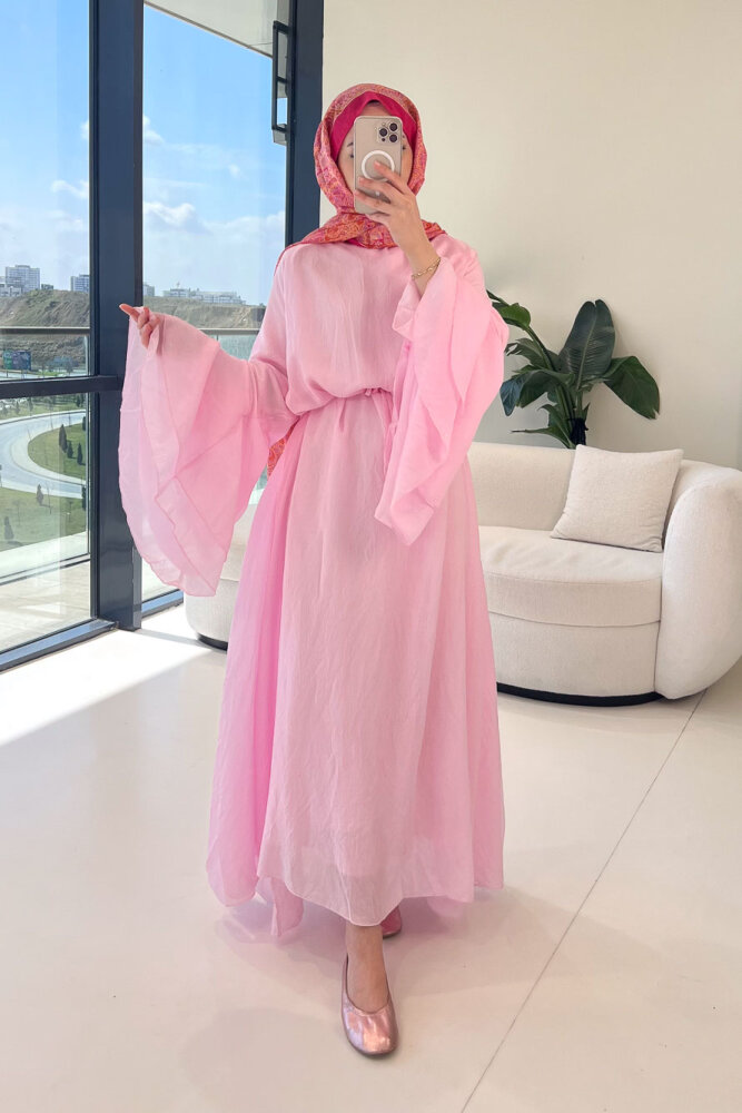 Victoria İspanyol Kol Tül Elbise - Pembe - 2