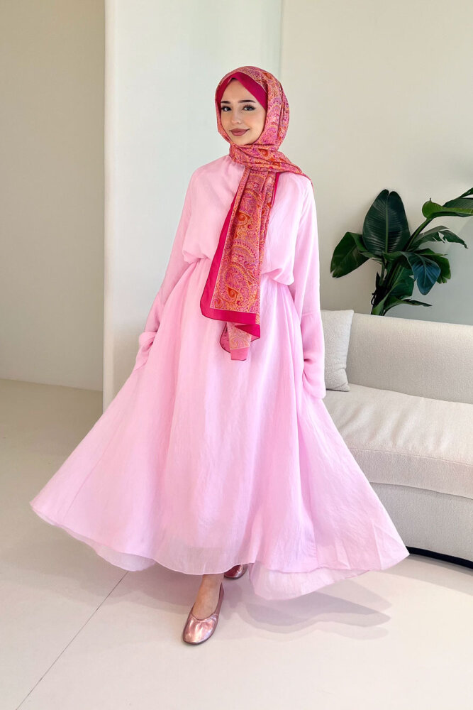 Victoria İspanyol Kol Tül Elbise - Pembe - 4