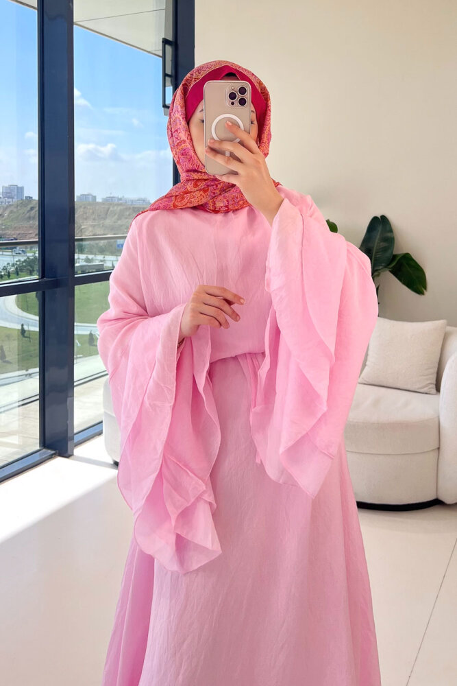 Victoria İspanyol Kol Tül Elbise - Pembe - ENMA (0)