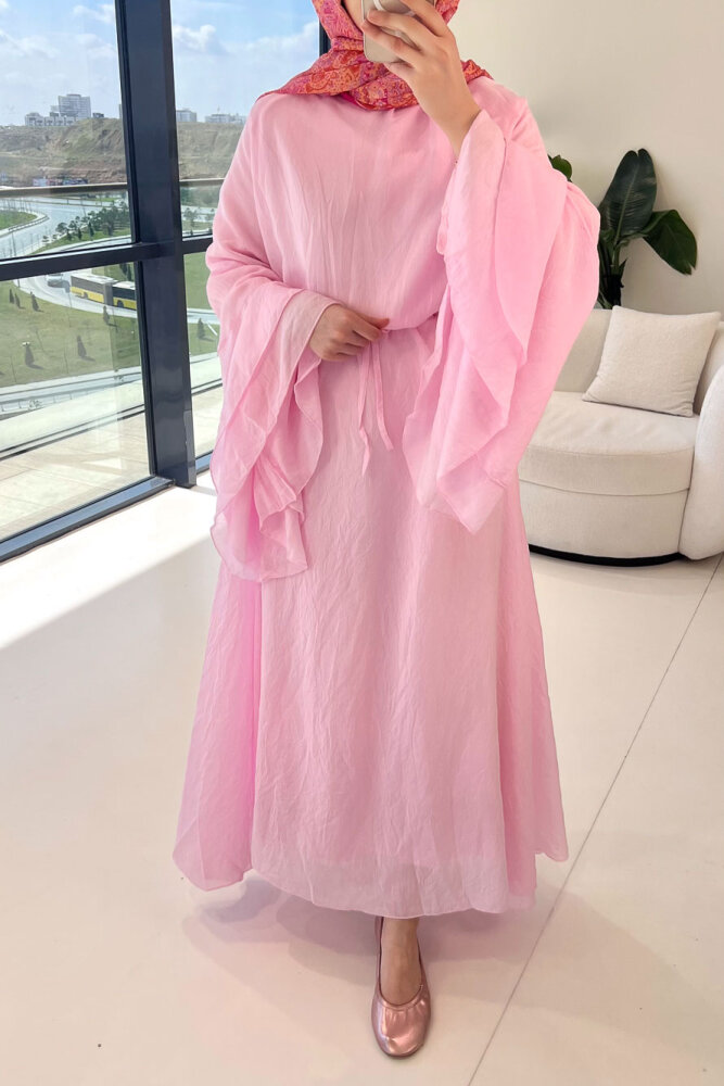 Victoria İspanyol Kol Tül Elbise - Pembe - ENMA (5)