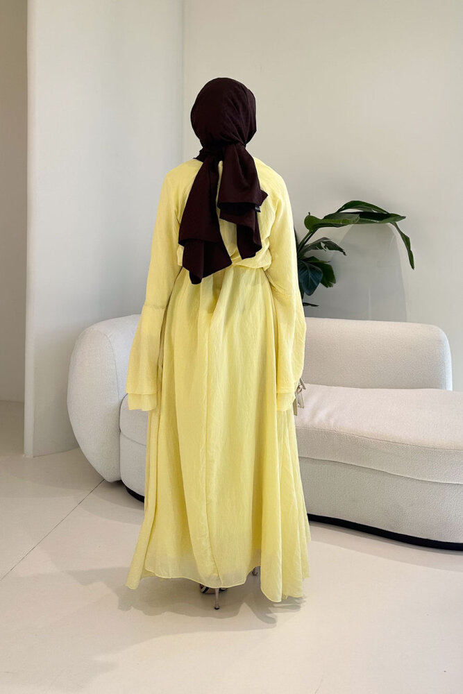 Victoria İspanyol Kol Tül Elbise - Sarı - 10
