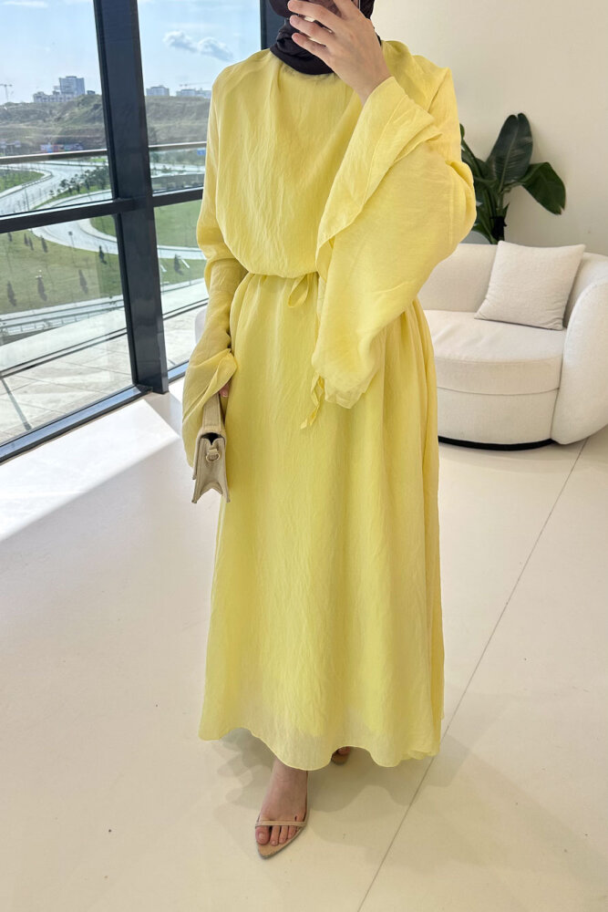 Victoria İspanyol Kol Tül Elbise - Sarı - ENMA (2)