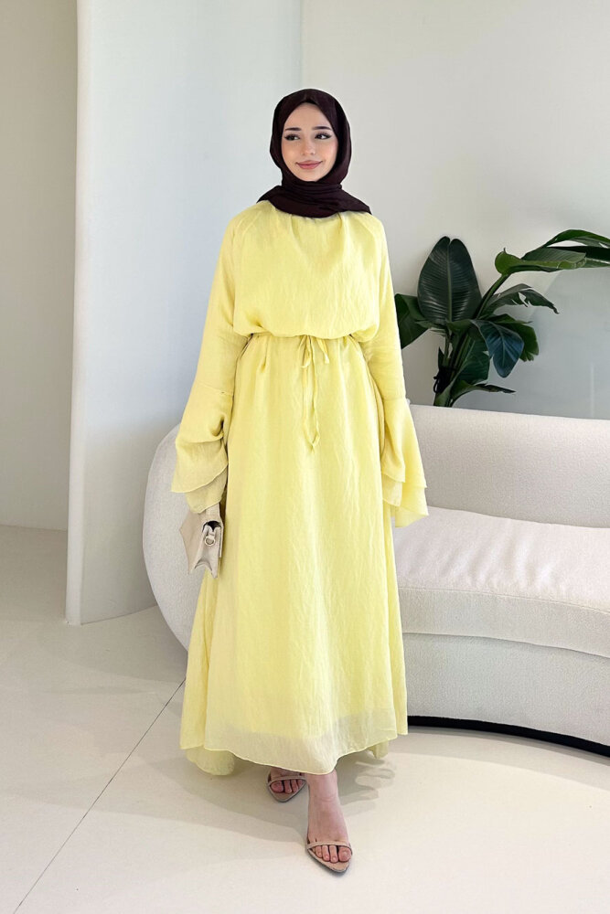Victoria İspanyol Kol Tül Elbise - Sarı - 5