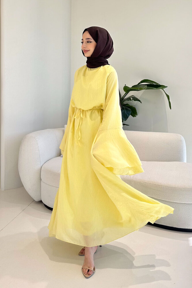 Victoria İspanyol Kol Tül Elbise - Sarı - 1
