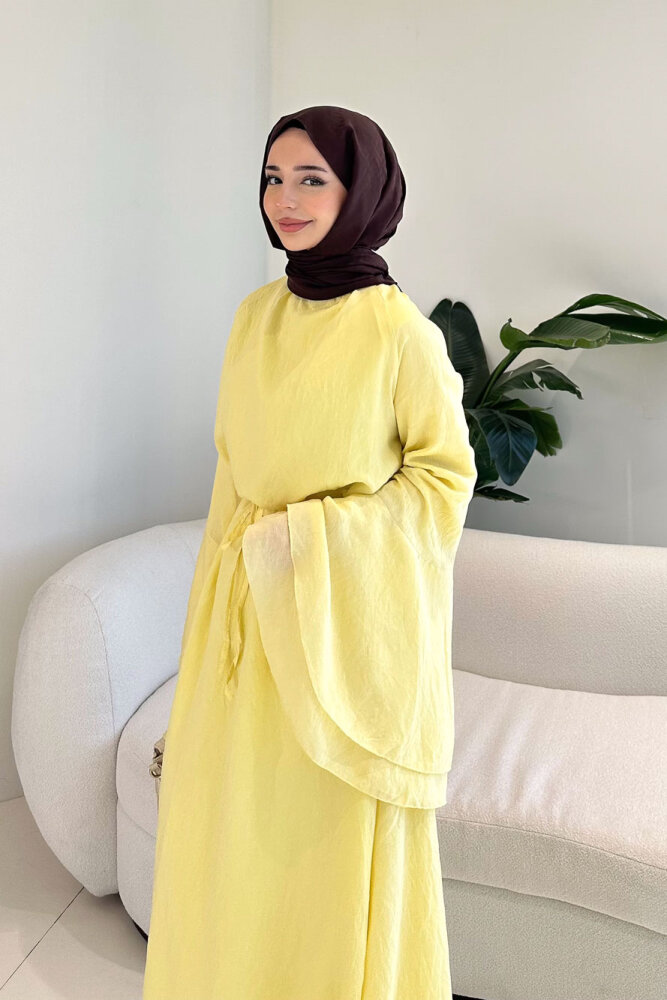 Victoria İspanyol Kol Tül Elbise - Sarı - ENMA (3)