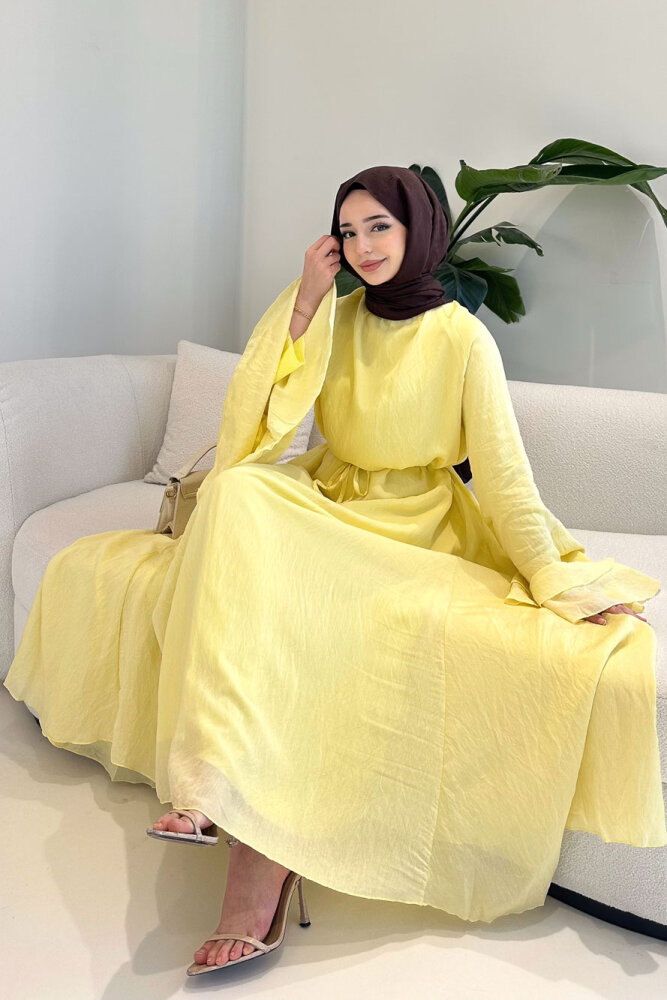 Victoria İspanyol Kol Tül Elbise - Sarı - 8