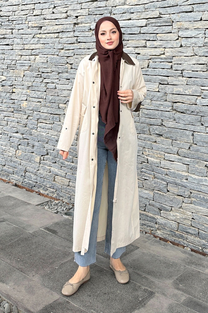 Vienna Yakası Kadife Trençkot - Bej - ALLMİSS (3)