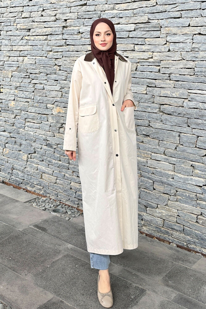 Vienna Yakası Kadife Trençkot - Bej - ALLMİSS (4)