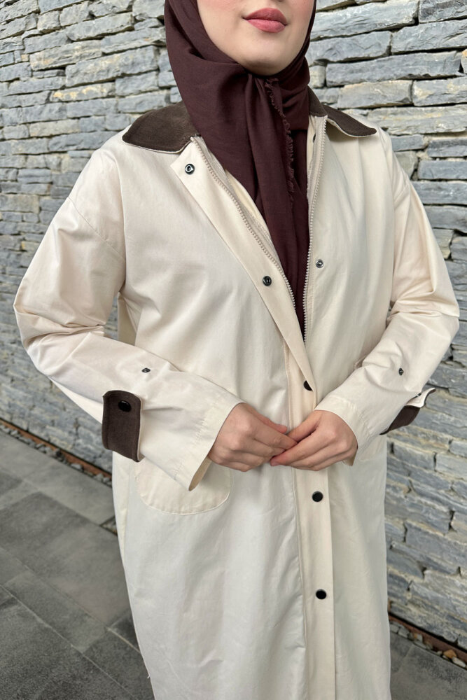 Vienna Yakası Kadife Trençkot - Bej - ALLMİSS (2)