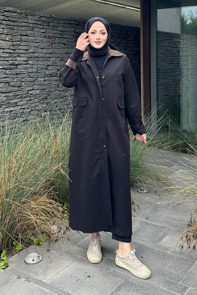 Vienna Yakası Kadife Trençkot - Siyah - ALLMİSS (5)
