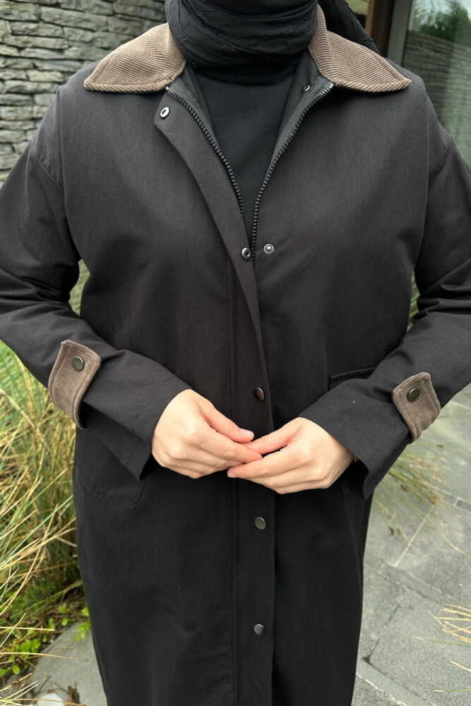 Vienna Yakası Kadife Trençkot - Siyah - ALLMİSS (2)