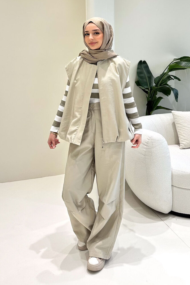 Vionne Yelekli Pantolon Takım - Bej - 2