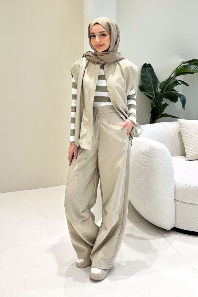 Vionne Yelekli Pantolon Takım - Bej - 1