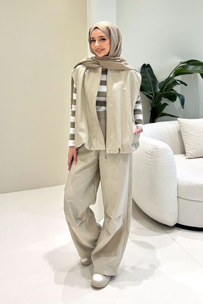 Vionne Yelekli Pantolon Takım - Bej - 5
