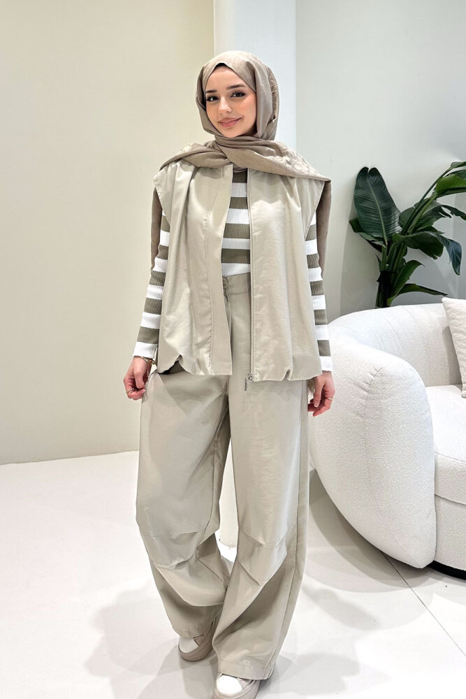 Vionne Yelekli Pantolon Takım - Bej - 8