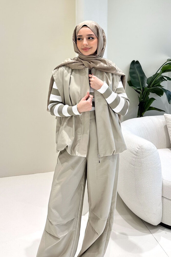 Vionne Yelekli Pantolon Takım - Bej - 3
