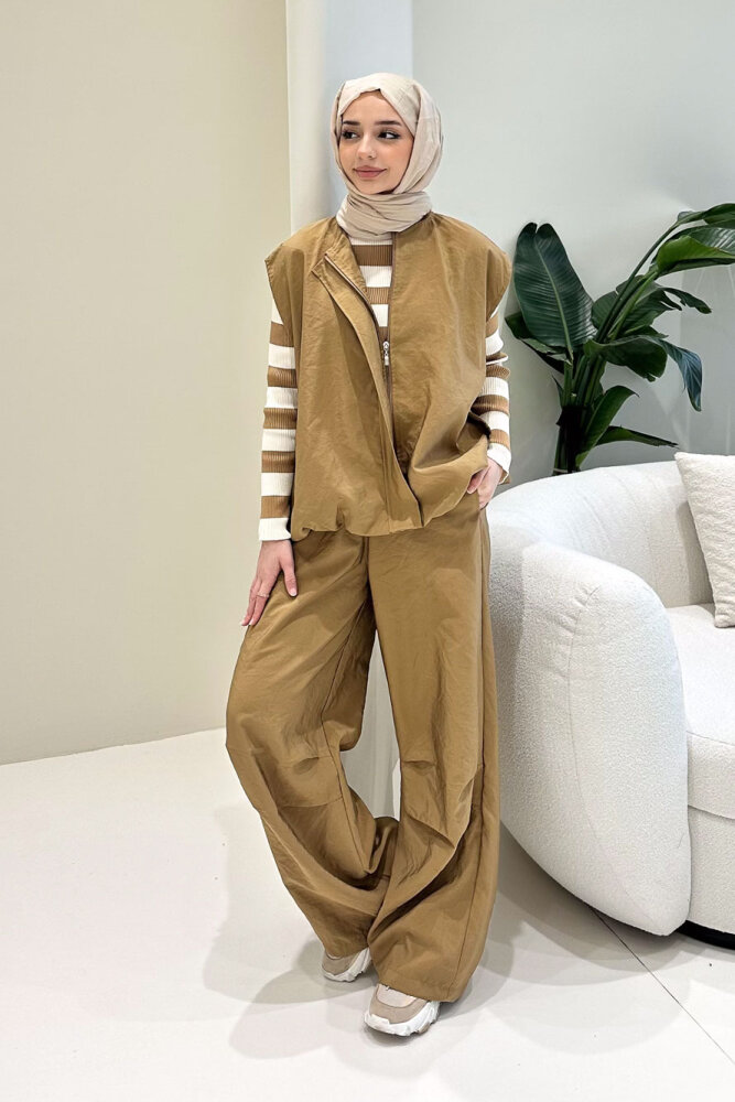 Vionne Yelekli Pantolon Takım - Camel - 5