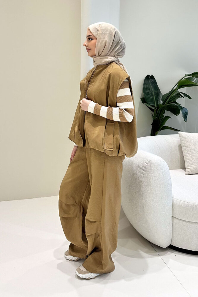 Vionne Yelekli Pantolon Takım - Camel - 7