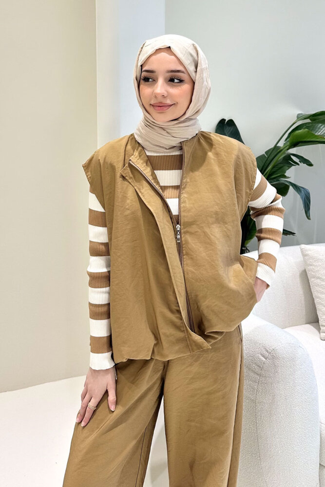 Vionne Yelekli Pantolon Takım - Camel - 6