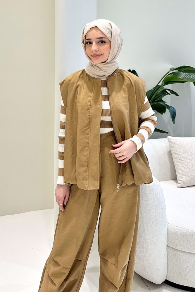 Vionne Yelekli Pantolon Takım - Camel - 8