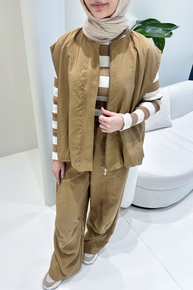 Vionne Yelekli Pantolon Takım - Camel - 9