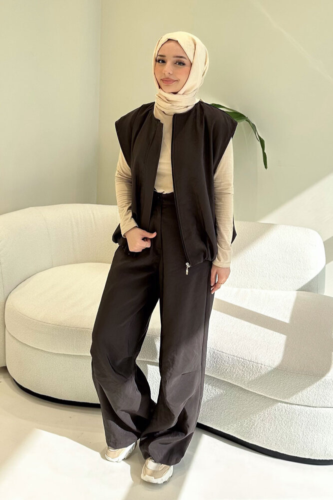 Vionne Yelekli Pantolon Takım - Kahverengi - 3