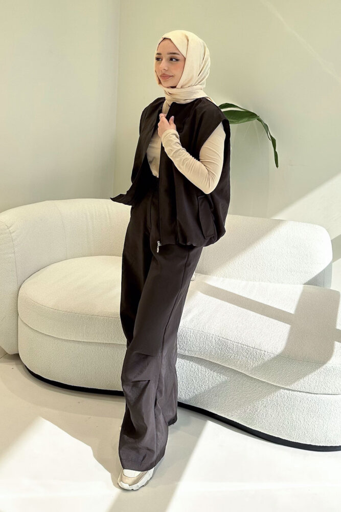 Vionne Yelekli Pantolon Takım - Kahverengi - ALLMİSS (5)