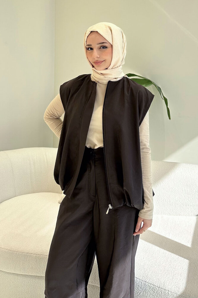 Vionne Yelekli Pantolon Takım - Kahverengi - 2