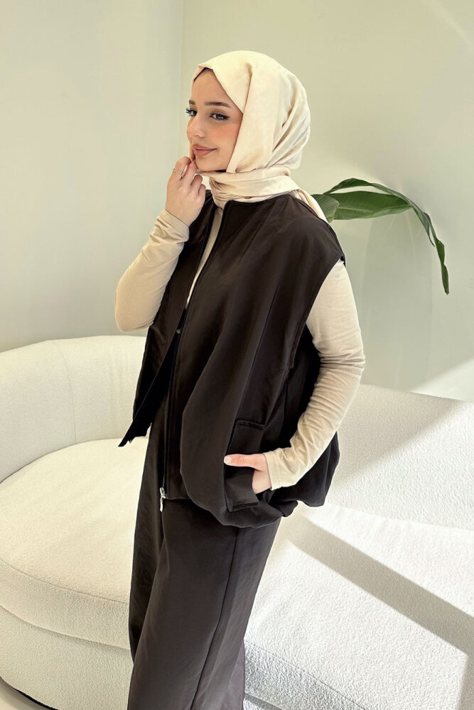 Vionne Yelekli Pantolon Takım - Kahverengi - 7