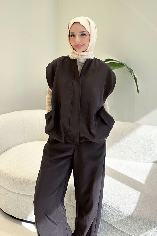 Vionne Yelekli Pantolon Takım - Kahverengi - 4