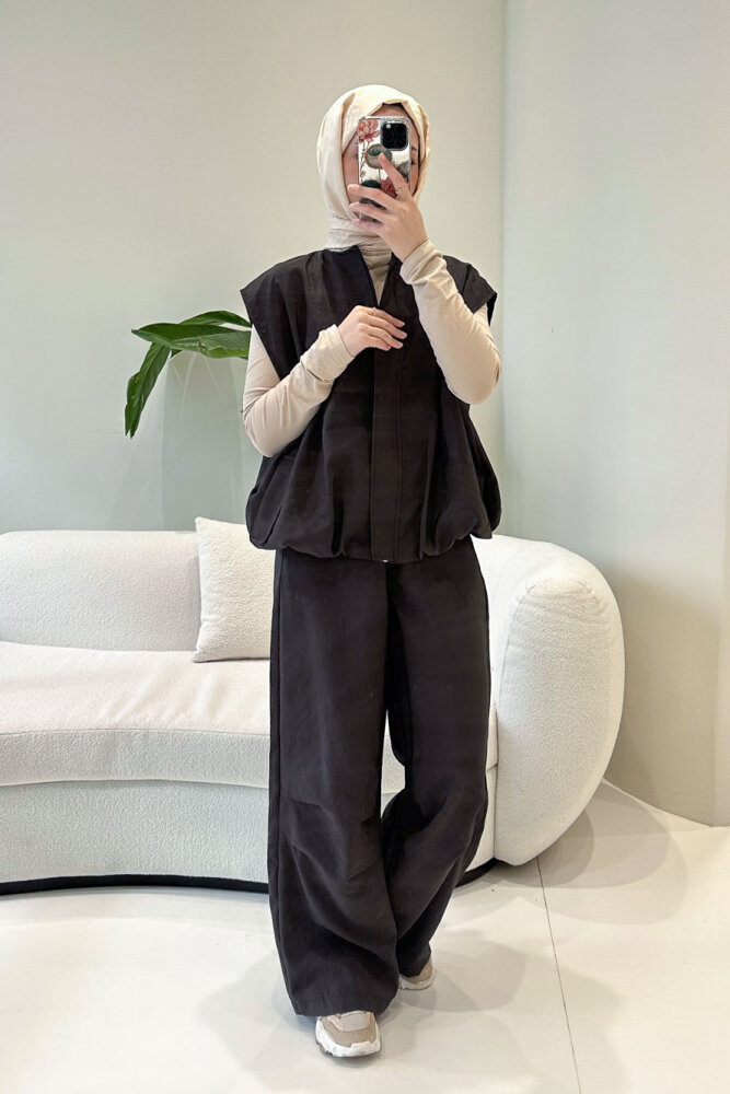 Vionne Yelekli Pantolon Takım - Kahverengi - ALLMİSS (4)