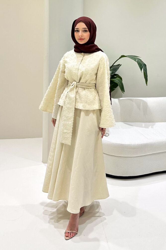 Virella Düz Kesim Bağlamalı Takım - Bej - 5