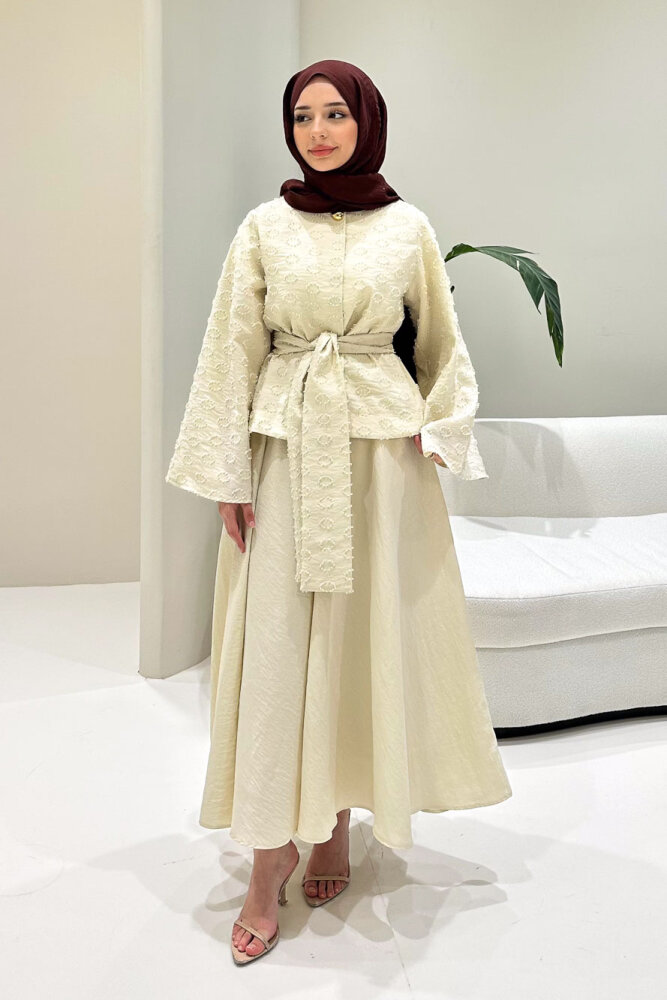 Virella Düz Kesim Bağlamalı Takım - Bej - HEWES (2)