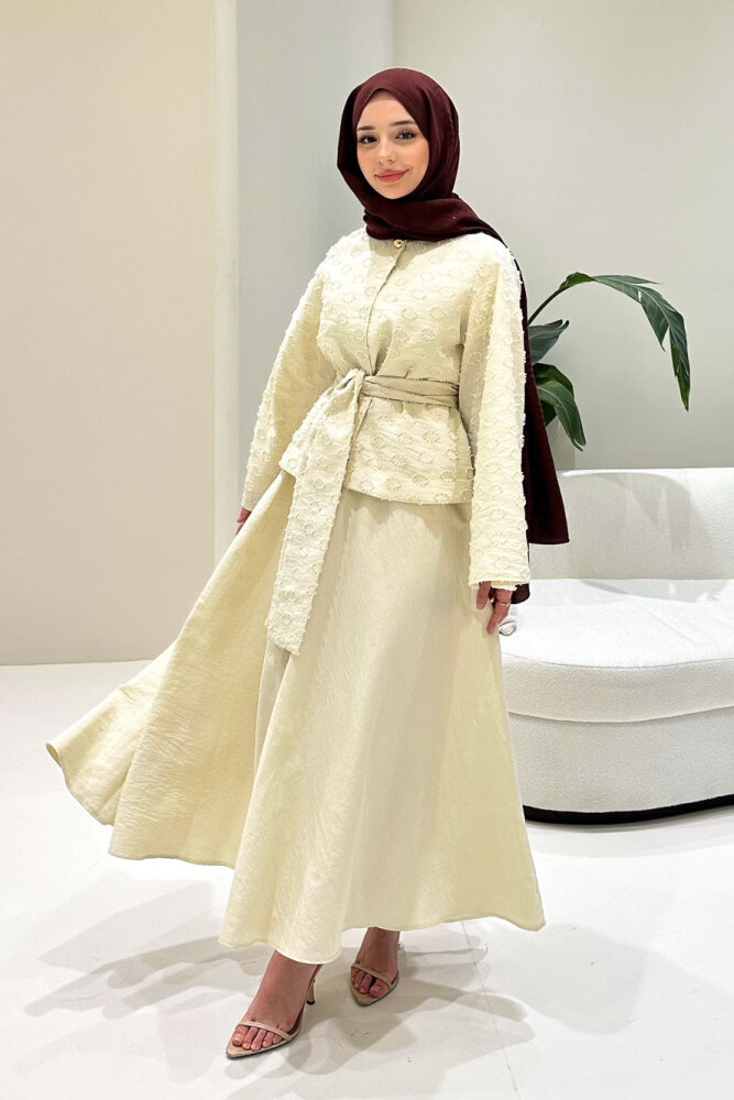 Virella Düz Kesim Bağlamalı Takım - Bej - 8