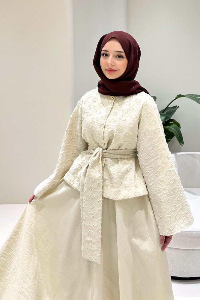 Virella Düz Kesim Bağlamalı Takım - Bej - 6