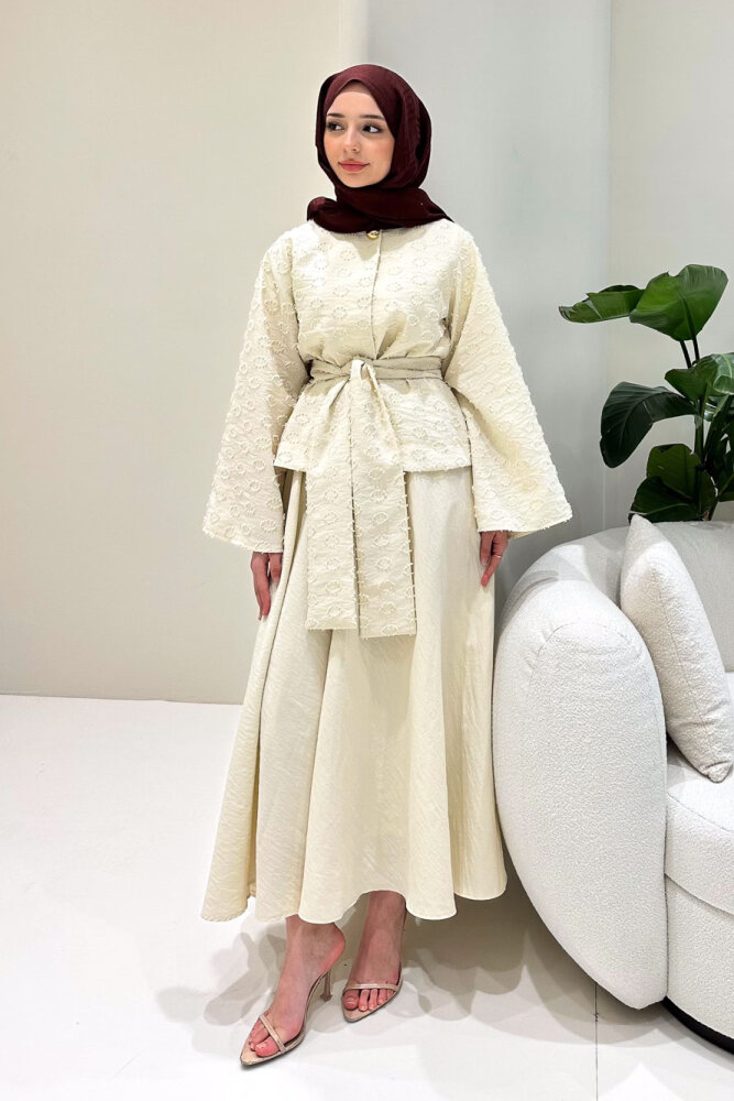 Virella Düz Kesim Bağlamalı Takım - Bej - 1