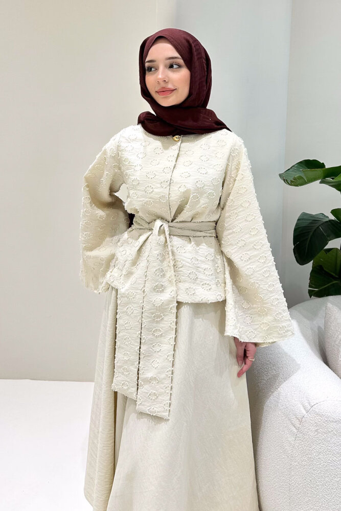 Virella Düz Kesim Bağlamalı Takım - Bej - 2