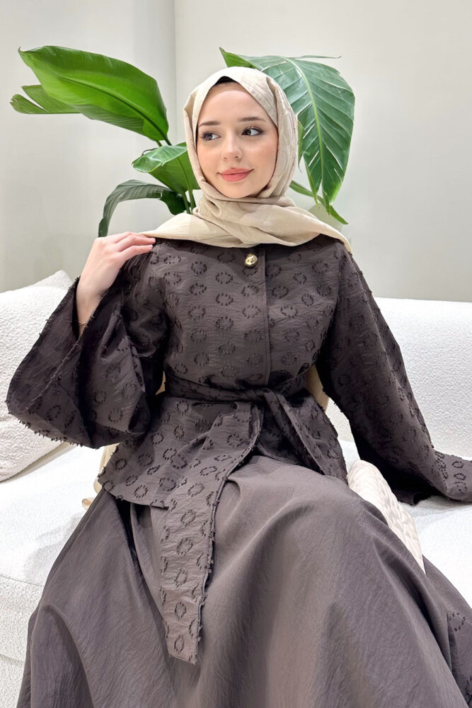 Virella Düz Kesim Bağlamalı Takım - Kahverengi - 6