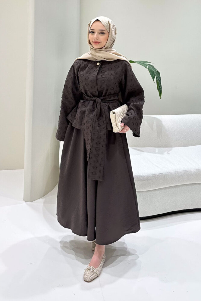 Virella Düz Kesim Bağlamalı Takım - Kahverengi - 1