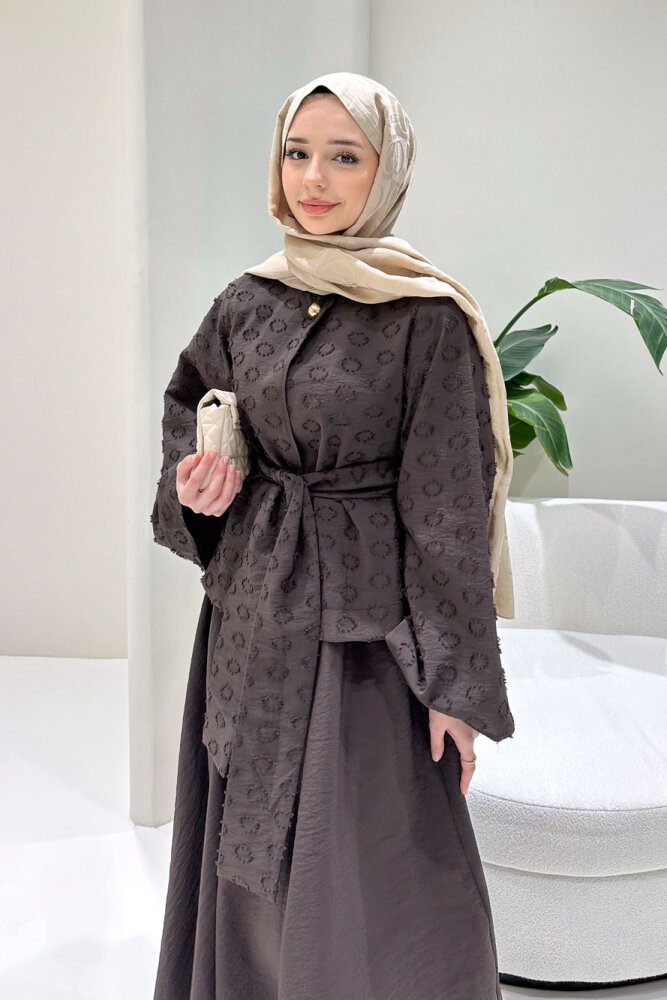 Virella Düz Kesim Bağlamalı Takım - Kahverengi - 2