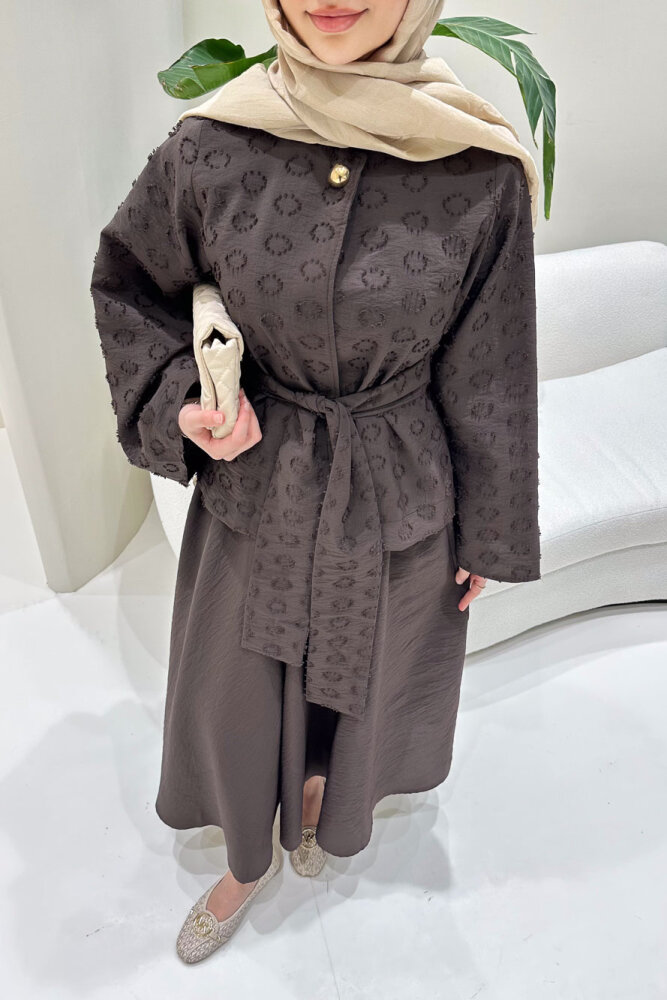 Virella Düz Kesim Bağlamalı Takım - Kahverengi - HEWES (2)