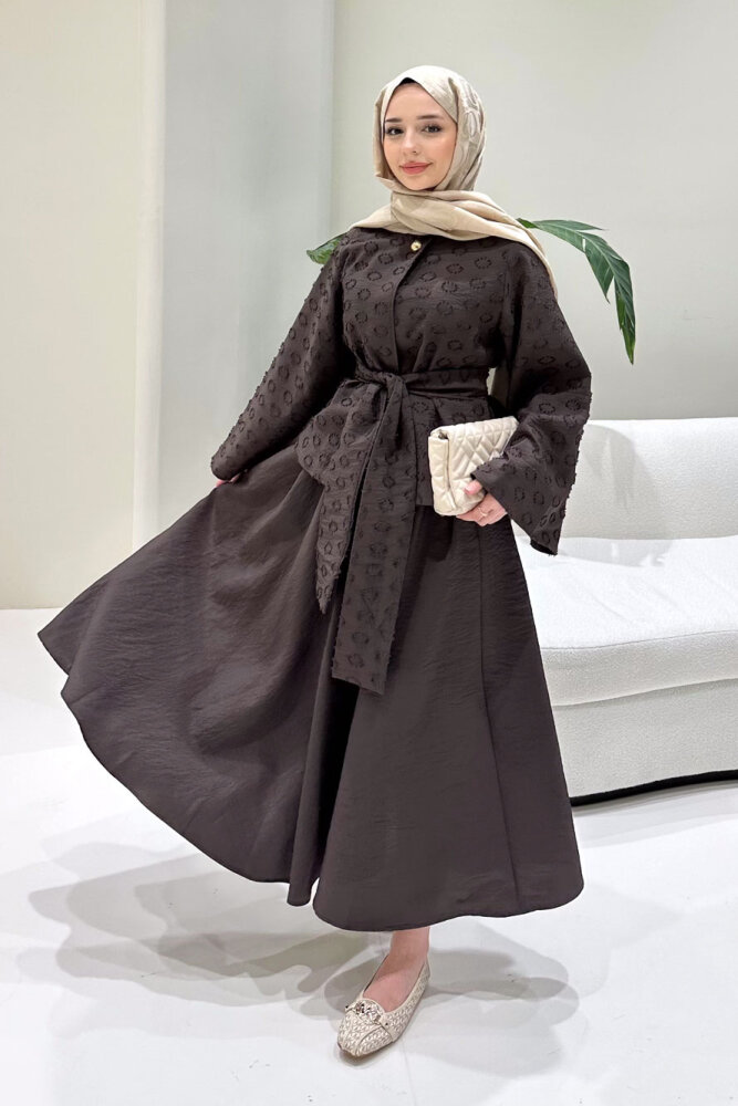 Virella Düz Kesim Bağlamalı Takım - Kahverengi - 4