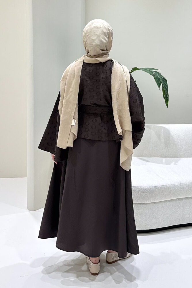 Virella Düz Kesim Bağlamalı Takım - Kahverengi - 8