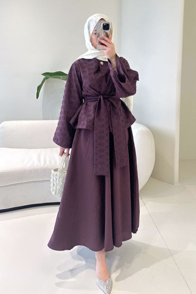 Virella Düz Kesim Bağlamalı Takım - Mürdüm - HEWES (5)