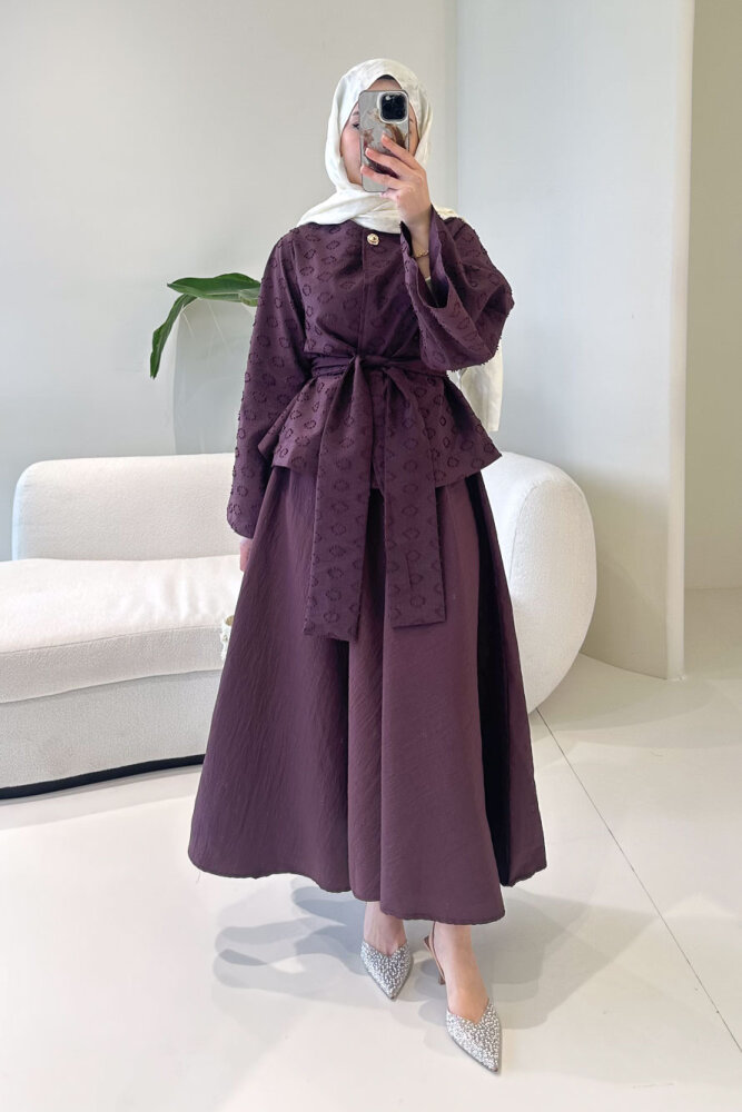 Virella Düz Kesim Bağlamalı Takım - Mürdüm - 4