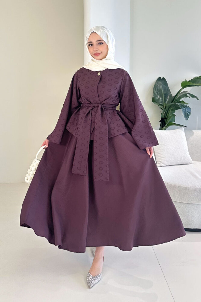 Virella Düz Kesim Bağlamalı Takım - Mürdüm - 8